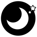 月と星の丸いアイコンのイラスト（白黒）