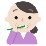 歯磨きをする中年女性のイラスト