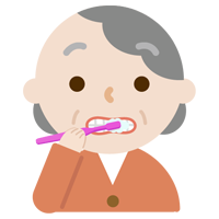 歯磨きをする高齢者の女性のイラスト