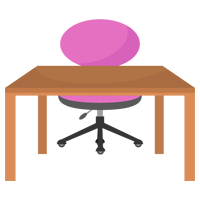 ピンクの椅子と木の勉強机のイラスト
