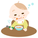 ご飯を食べながらウトウトする赤ちゃんのイラスト