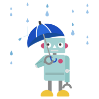 雨の日に傘をさすロボットのイラスト