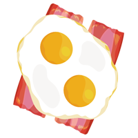 ベーコンエッグのイラスト（双子の卵）