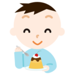 プリンを食べる男の子のイラスト