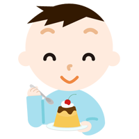 プリンを食べる男の子のイラスト