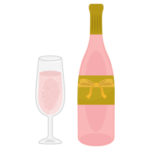 ノンアルコールのピンクのシャンパンとグラスのイラスト