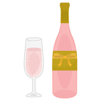 ノンアルコールのピンクのシャンパンとグラスのイラスト