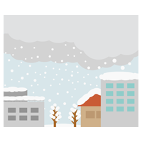 雪が降っている町の風景のイラスト
