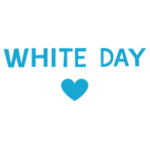 ホワイトデー「WHITE DAY」のテキストとハートのイラスト（青）