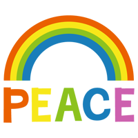 平和「PEACE」の文字と虹のイラスト