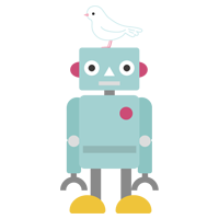 ロボットの頭の上に鳩が乗っているイラスト１