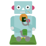 ロボットがお茶を飲み、煎餅を食べるイラスト