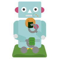 ロボットがお茶を飲み、煎餅を食べるイラスト