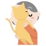 猫吸いをする高齢者の女性のイラスト