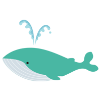 潮を吹くエメラルドグリーンのクジラのイラスト