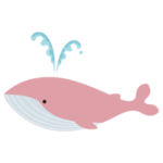 潮を吹くピンク色のクジラのイラスト