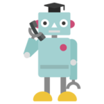 受話器を持って電話する博士ロボット（全身）のイラスト