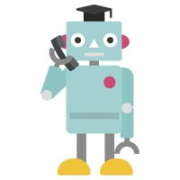 受話器を持って電話する博士ロボット（全身）のイラスト