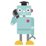博士ロボット（全身）がスマホで電話するイラスト