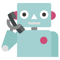 受話器を持って電話するロボット（バストアップ）のイラスト