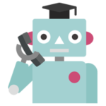 受話器を持って電話する博士ロボット（バストアップ）のイラスト