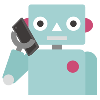 ロボット（バストアップ）がスマホで電話するイラスト