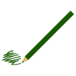 一本の緑色の色鉛筆で何かを描くイラスト