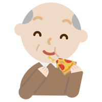 ピザを食べる高齢者の男性のイラスト