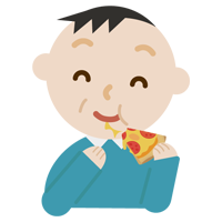 ピザを食べる中年の男性のイラスト