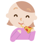 ピザを食べる若いの女性のイラスト 