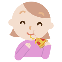ピザを食べる若いの女性のイラスト 