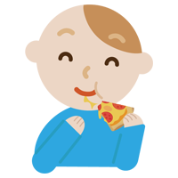ピザを食べる若いの男性のイラスト 