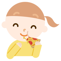 ピザを食べる女の子のイラスト 