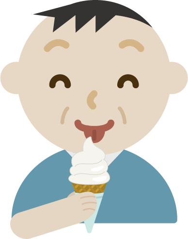 笑顔でソフトクリームを食べる中年の男性のイラスト