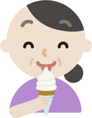 笑顔でソフトクリームを食べる中年の女性のイラスト