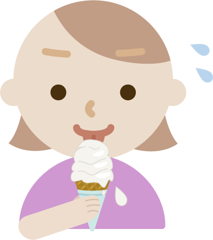 溶けそうなソフトクリームを食べる若い女性のイラスト