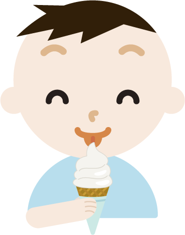 笑顔でソフトクリームを食べる男の子のイラスト