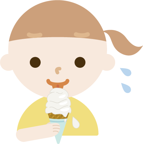 溶けそうなソフトクリームを食べる女の子のイラスト