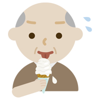 溶けそうなソフトクリームを食べる高齢者の男性のイラスト