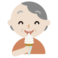 笑顔でソフトクリームを食べる高齢者の女性のイラスト