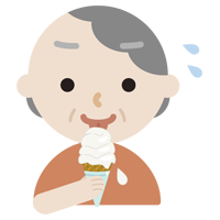 溶けそうなソフトクリームを食べる高齢者の女性のイラスト