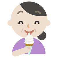 笑顔でソフトクリームを食べる中年の女性のイラスト