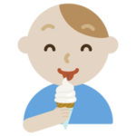 笑顔でソフトクリームを食べる若い男性のイラスト