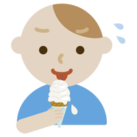 溶けそうなソフトクリームを食べる若い男性のイラスト