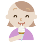 笑顔でソフトクリームを食べる若い女性のイラスト