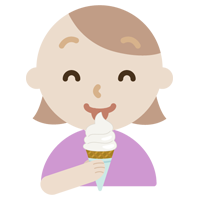 笑顔でソフトクリームを食べる若い女性のイラスト