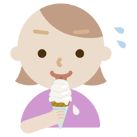 溶けそうなソフトクリームを食べる若い女性のイラスト