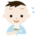 溶けそうなソフトクリームを食べる男の子のイラスト