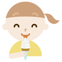 笑顔でソフトクリームを食べる女の子のイラスト