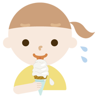 溶けそうなソフトクリームを食べる女の子のイラスト